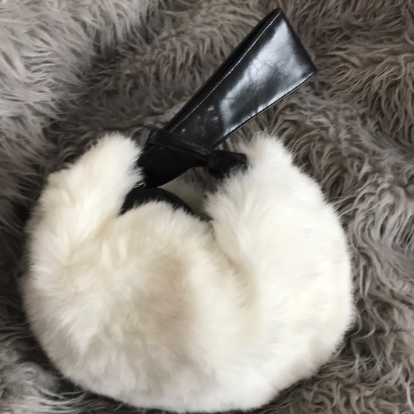 AC Lynn Handbags - AC Lynn White Rabbit Fur Bag w/ Black PVC